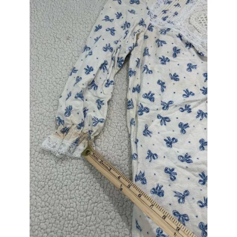 Vtg Willow Creek Flannel Nightgown‎ Sleep Dress Bows Lace Cottage Granny Modest